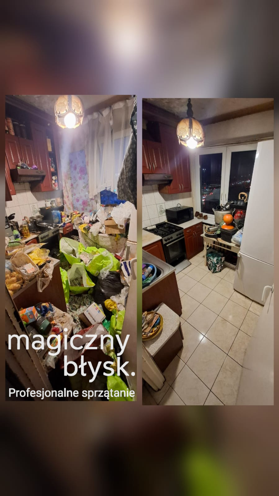 Sprzątanie po zbieractwie Białystok - kuchnia przed i po transformacji